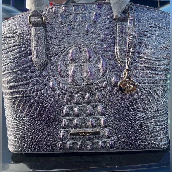 NWT Brahmin PURPLE GLITTER Medium Duxbury Satchel - Picture 2 of 6